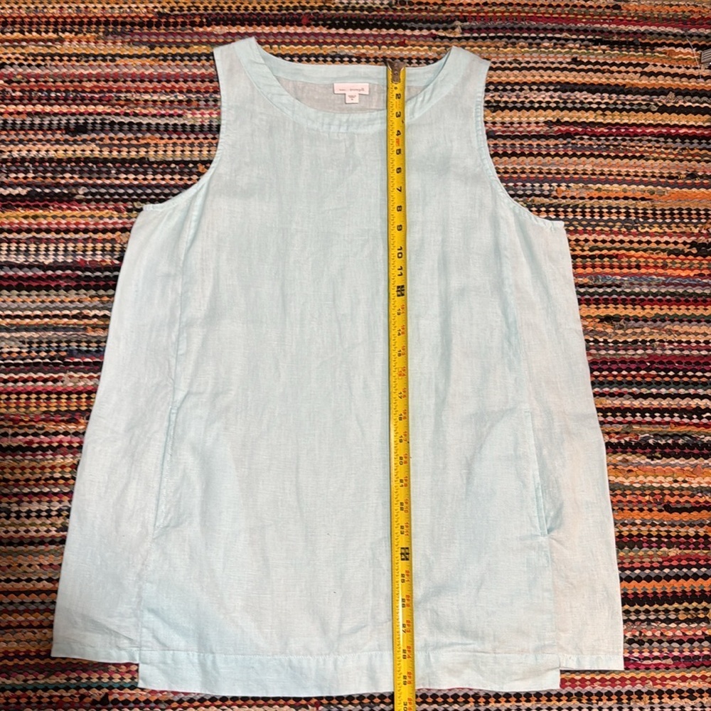 Pure Jill 100% Linen Tunic Top Sleeveless Pockets Lagenlook Aqua Blue size M - Picture 11 of 14